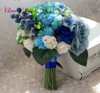 

Blue Artificial Wedding Bouquets Handmade Bridal Accessories Beautiful Silk Flowers for Bride 1 Piece Free Shipping