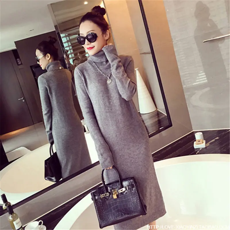 

Fashion Korea Winter Gray Knitted Bodycon Dress Women Autumn Sexy Slim Turtleneck Party Dresses Female Vestidos mujer