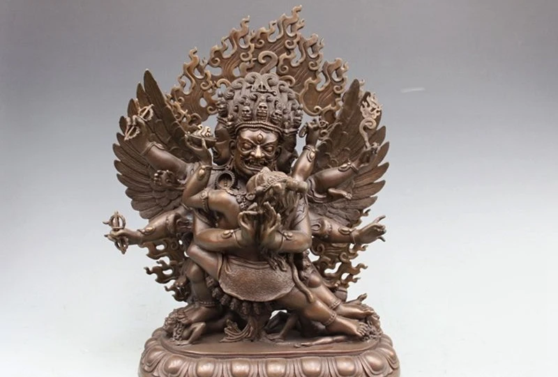 

Tibet Buddhism Pure Bronze Phurba King Mahakala Vajrapani Buddha Statue a5.19