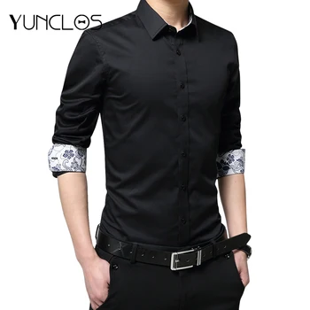 

YUNCLOS Patchwork Shirt Men's Business Casual Shirts Blouses Fashion Brand Clothing Printed Long Sleeve Blousas Camisa Masculina