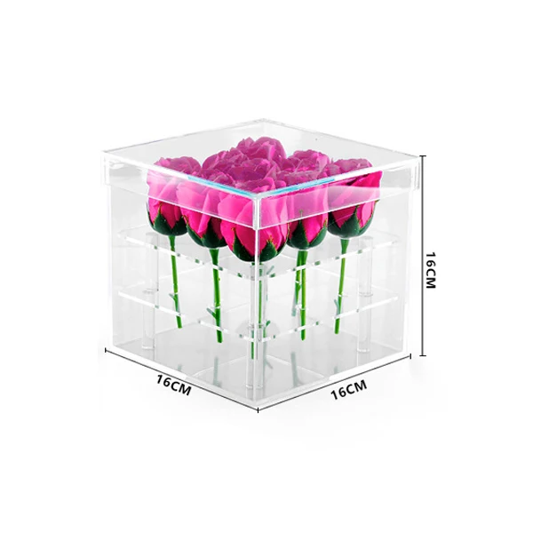 День Святого Валентина розовая коробка прозрачный акриловый Органайзер Для Косметики Косметический Чехол роза цветок коробка с крышкой акриловый контейнер для хранения - Цвет: 9 Holes