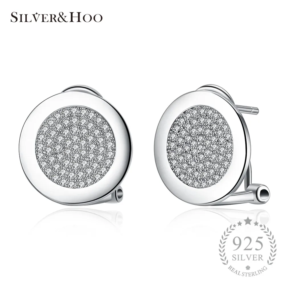 

SILVERHOO New Round Earrings Full AAA+ Cubic Zircon CZ for Women OL Fashion Elegant Circle Earrings Wedding 925 Sterling Silver