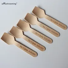 100 одноразовые деревянные ложки, миниатюрная, десертная ложка, ложки для мороженого, индивидуальное имя и Дата посуда Вечерние