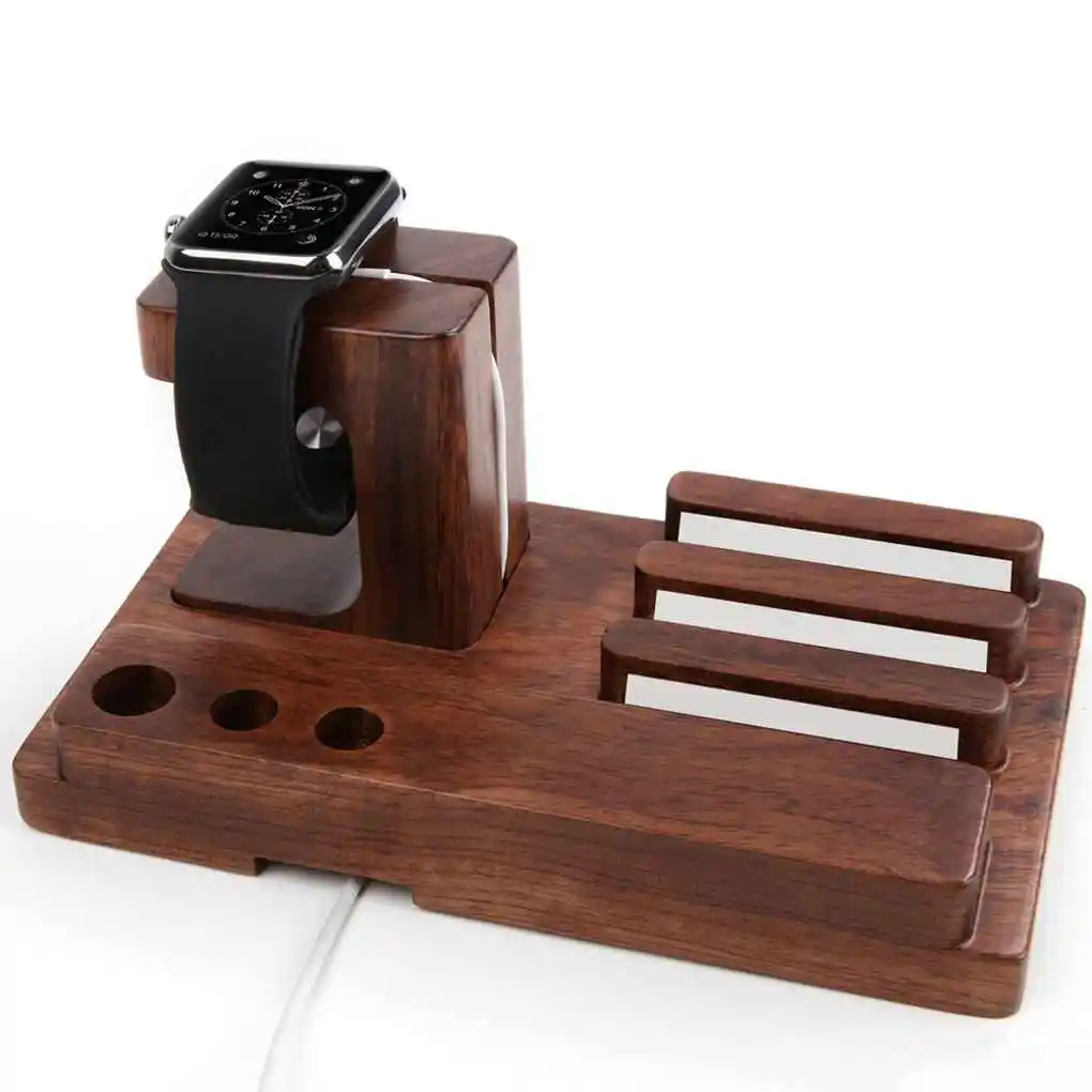 

Holder for Apple Watch Series for iPhones 6 7 8 Plus X 5 5C Tablet for Apple Pad Rosewood Pen Slot Organizer Station
