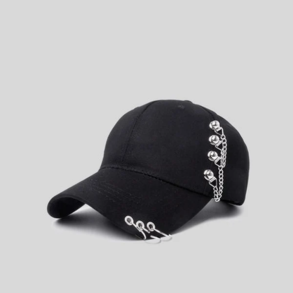 Summer New Snapback Men Women Fashion Chain Live the Wings Tour Hat Bangtan Boys Ring Adjustable Baseball Cap Garros Hat - Color: Black