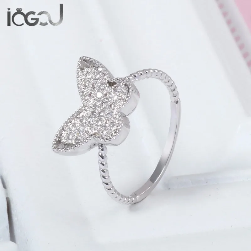 

IOGOU Butterfly Shape Ring Plated White /Rose Gold over Copper Birthday Party Show Jewelry Gift for Young Lady Fine Rope Ring