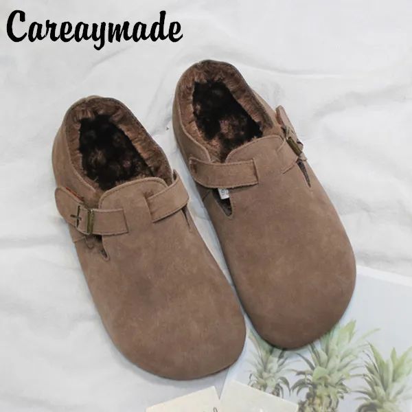 

Careaymade-2019 retro thickened flat round head of cattle nubuck genuine leather belt buckle shoes,Single/plus velvet,4 colors