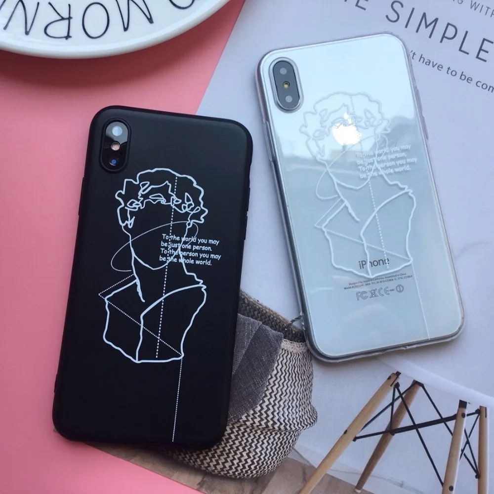 

Hepu Line head picture for iPhone8 phone shell Apple 7Plus / 6S protective cover transparent simple iphone x soft shell couple