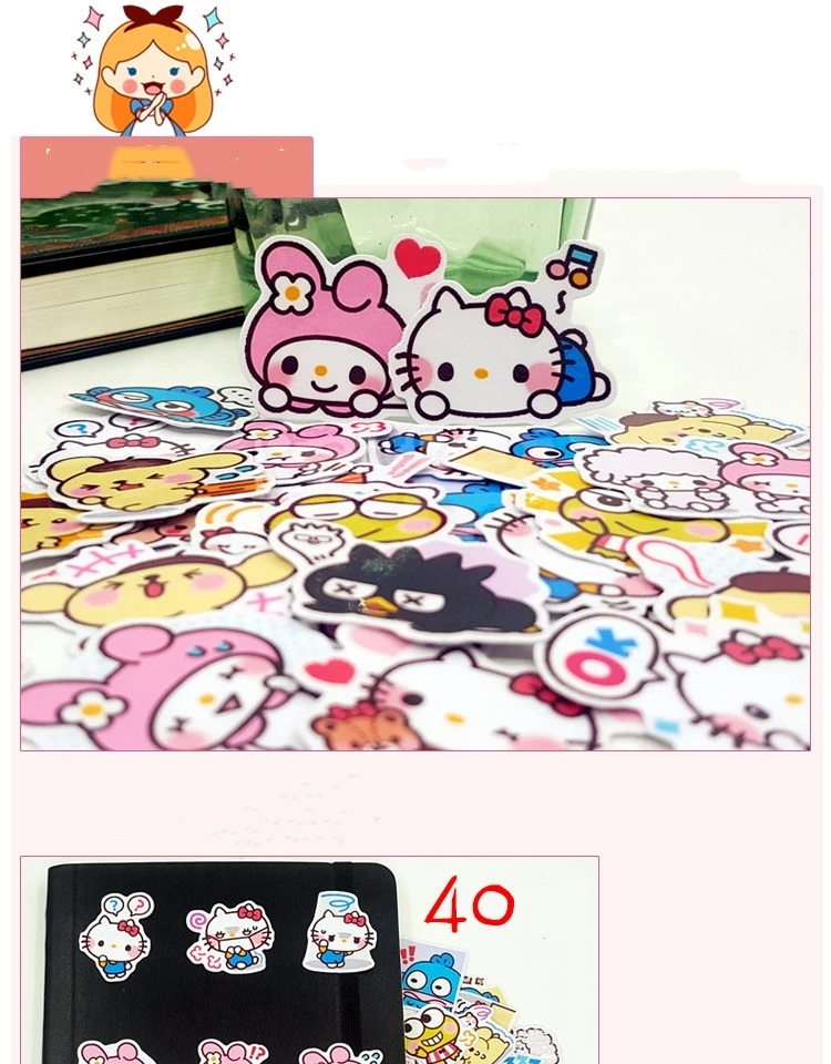 40 шт Hello kitty Minna no Tabo мультфильм альбом скрапбук водонепроницаемые декоративные наклейки DIY подарок ручной работы Скрапбукинг наклейка