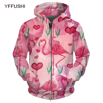 

YFFUSHI Flamingo Jacket for Men Fashion Painting Printed Men Anime Jackets Coat Pocket Outwears Hip Hop Zipper Hoodies