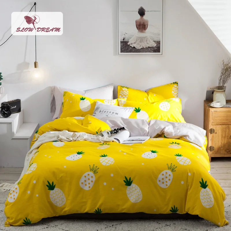 

SlowDream Nordic Bedding Set 100%Cotton Linen Bedspread Duvet Cover Set Flat Sheet Fitted Sheet Set Queen King Double Bedclothes
