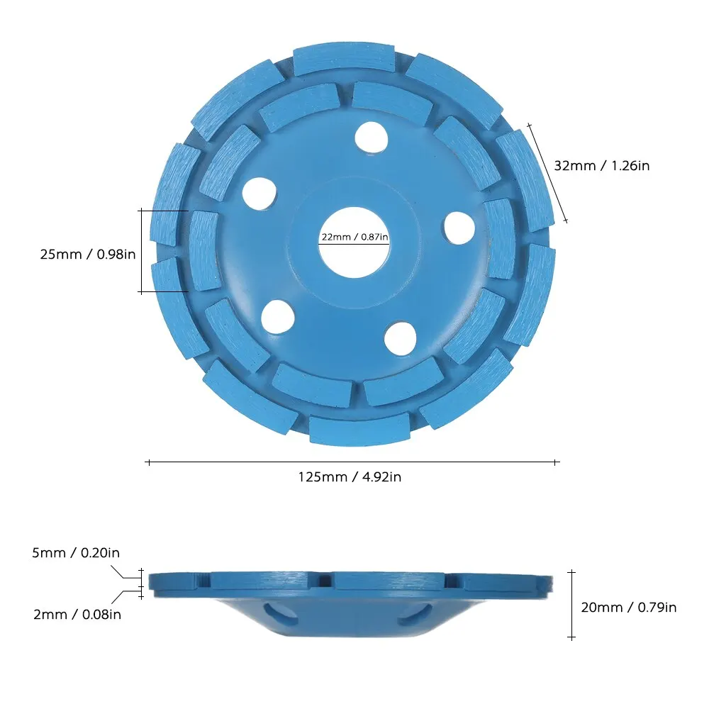 125 мм 5 "абразивные инструменты алмазные 2 ряда сегмент шлифовальные насадки для шлифовального колеса болгарка чашки 22 мм внутренняя рама