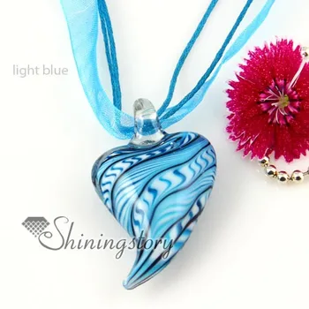 

Heart lines lampwork murano glass necklace pendant jewelry colored cheap fashion jewellery handmade fashion jewelry
