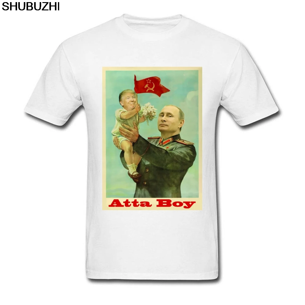 Good Boy cotton Funny Vladimir Putin& Donald Trump Baby Painting Men Black T-shirt O Neck Vintage Cotton T Shirt sbz5506 - Цвет: white