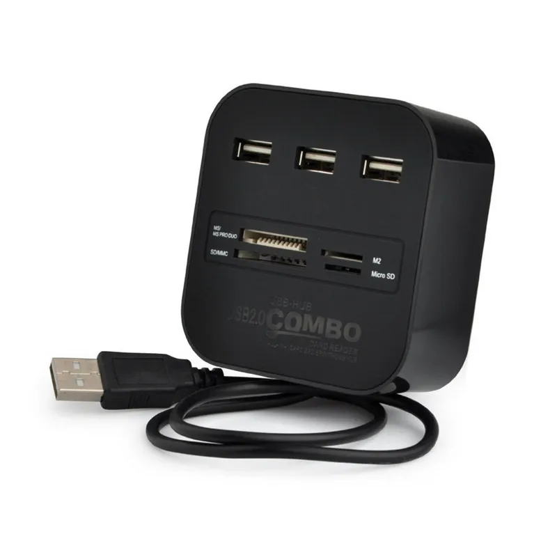 Binful Многофункциональный USB HUB 2.0 3 Порты+ card reader высокое Скорость концентратор USB Все в одном USB сплиттер для SD/MMC/m2/MS Pro Duo - Цвет: Black