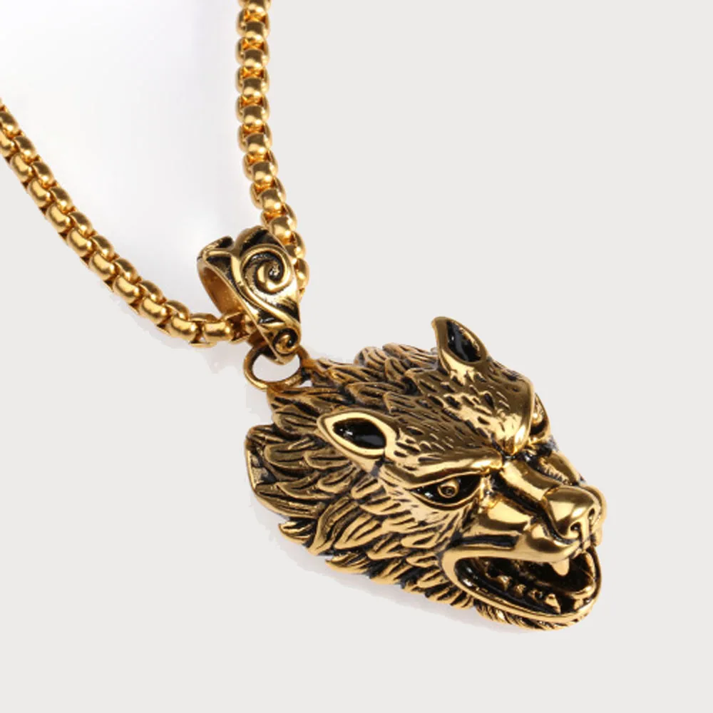 Vintage Jewelry Wolf Head Pendant Necklaces Hip Hop Punk Mens Wolf