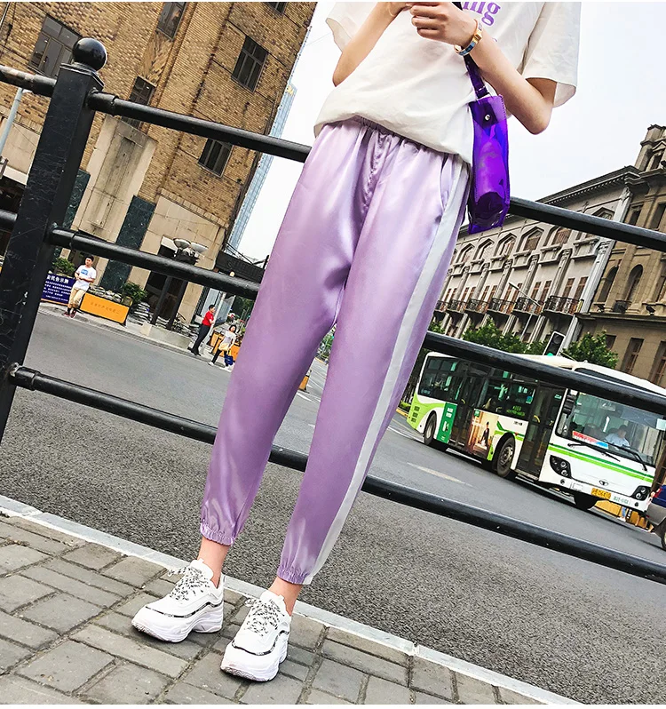 Arfreeker Harajuku Хип Хоп карго блестящие штаны для женщин уличный стиль Pantalon Femme Высокая талия Jogger Sweatpant розовый фиолетовый брюки