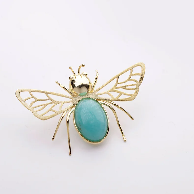 INATURE 925 Sterling Silver Blue Amazonite Bee Brooches for Women