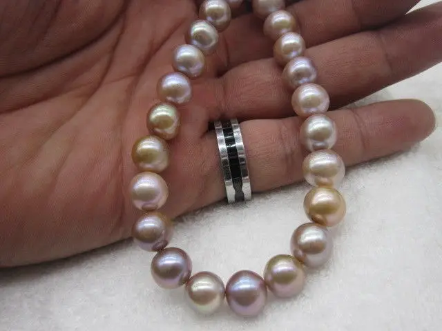 

18" AAA 10-11MM SOUTH SEA NATURAL WHITE PINK PURPL PEARL NECKLACE 925 silver GOLD CLASP
