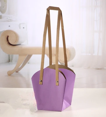 

Violet Bonsai Package Waterproof Kraft Paper Flower Packing Bags With Paper Rope and Rivet Three sizes Flower Pot Carrier