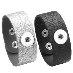 2018 новые браслеты с застежкой для женщин серебряные черные кожаные браслеты с застежкой подходят Diy 18 мм Ювелирные изделия