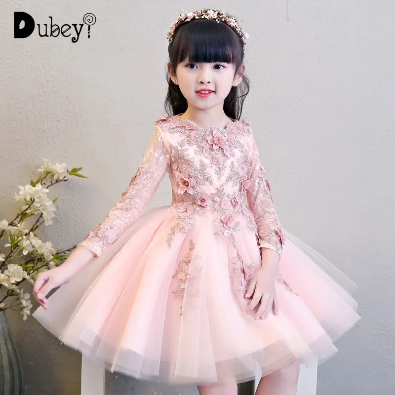 

Luxury Pink Princess Party Dress for Girls 1-12 Years Old Elegant Long Sleeve First Communion Party Decorations Costumes