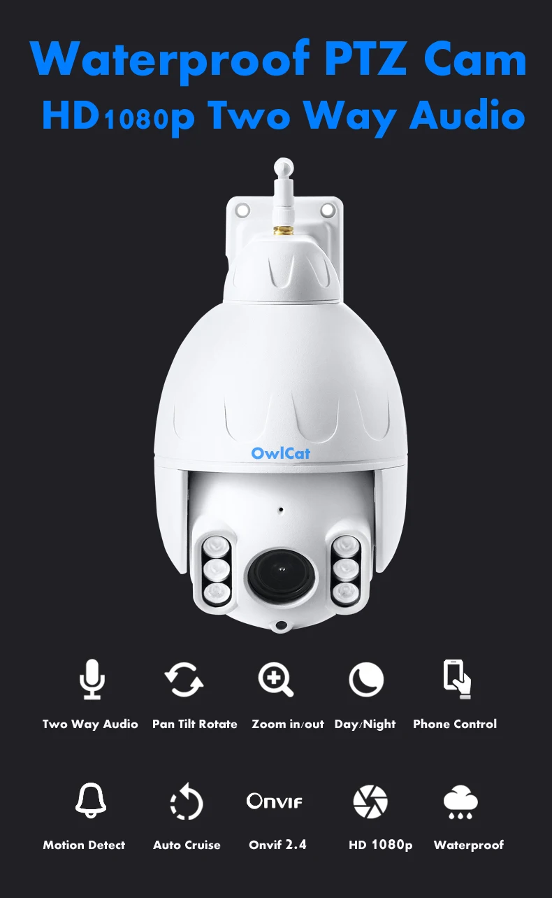 OwlCat IP камера WiFi 5MP 1080P Беспроводная PTZ купольная CCTV IR Onvif двухсторонняя аудио наружная охранная ip камера наблюдения внешняя