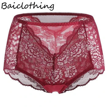

BAICLOTHING Plus size Underwear Womens Underpant Sexy Lingerie Lace Floral Embroidery Ultra-thin Mid-rise Panties Briefs
