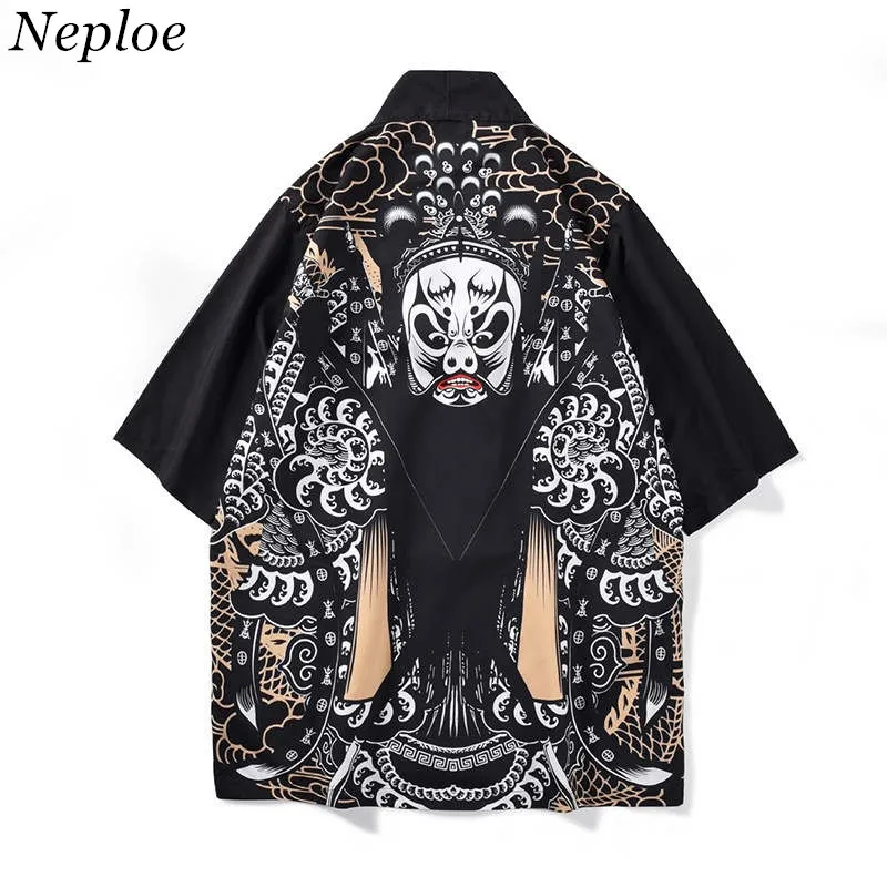 

Neploe Japanese Harajuku Women Men Kimono Cardigan Blouse Peking Opera Print Loose Casual Sun-protective Shirts Coat 38142