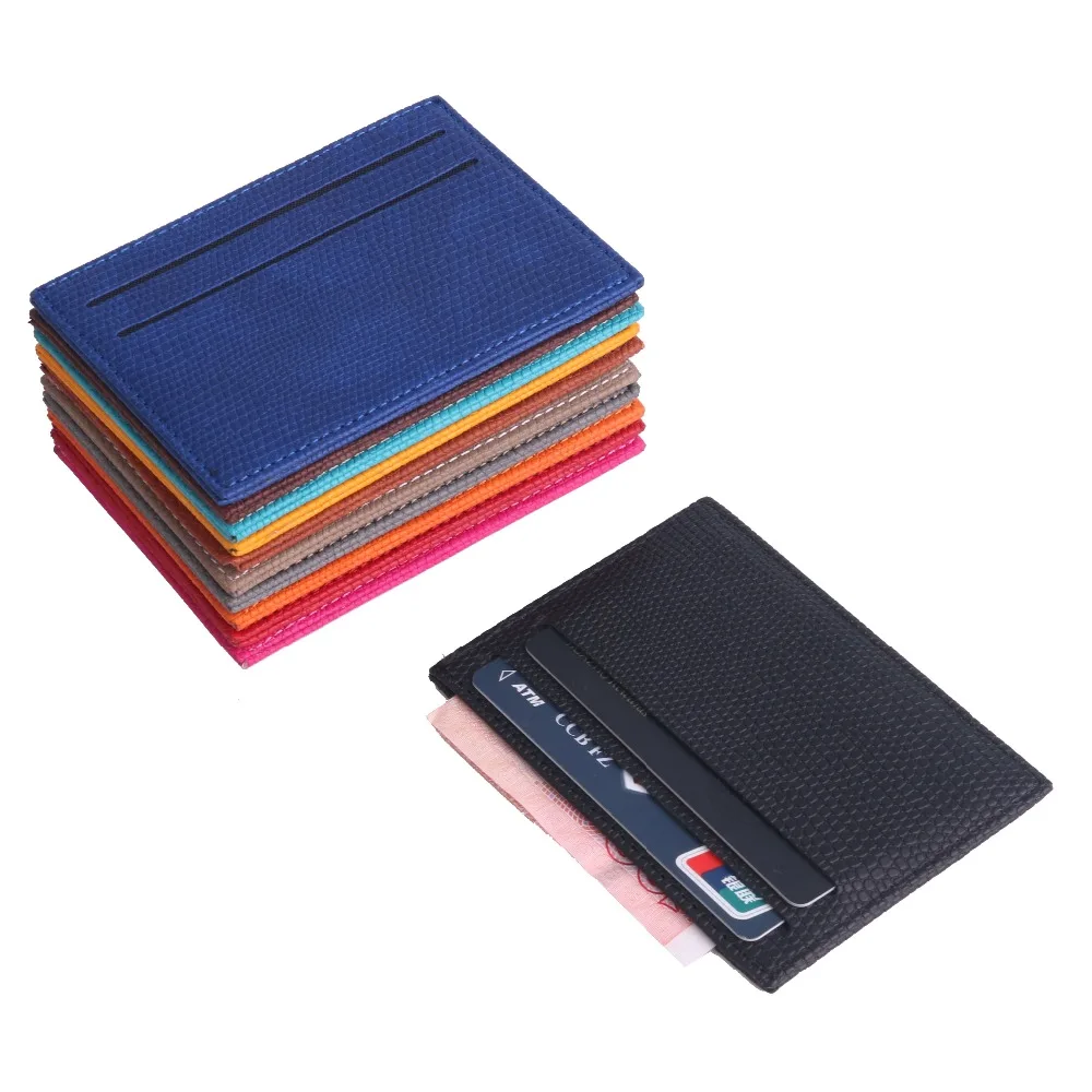 TRASSORY Lichee Pattern Women&#39;s And Men&#39;s Slim Leather Business Card Holder Cover With 4 Card ...