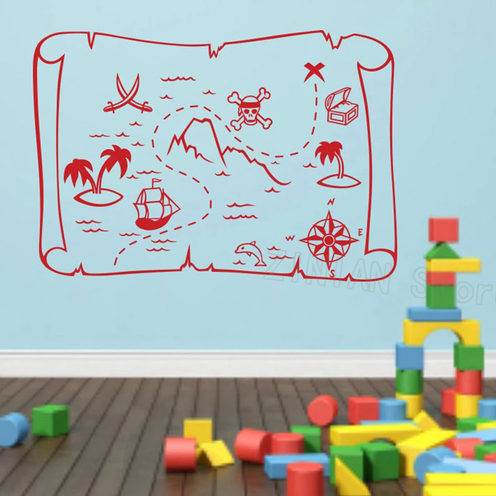 Creative Pirate Decal Treasure Map Wall Stickers Playroom Decoration