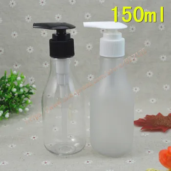 

150ml clear/frosted pear shaped PET bottle with white/black pump.lotion/hand wash/Shampoo/moisturizer/facial water PET container