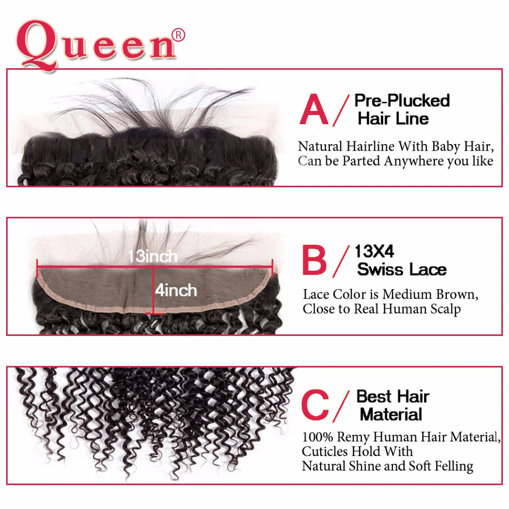 Queen Hair Products Malaysian Hair 3/4 Bundles With Frontal Closure Kinky Curly Bundles With 13*4 Closure 100% Remy Human Hair