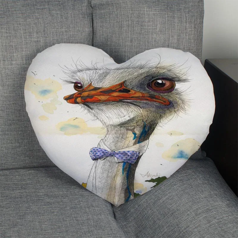 New arrival Custom zipper Pillowcase Cover ostrich painting Heart Shape Pillow Size 41x36cm 47x42cm | Дом и сад