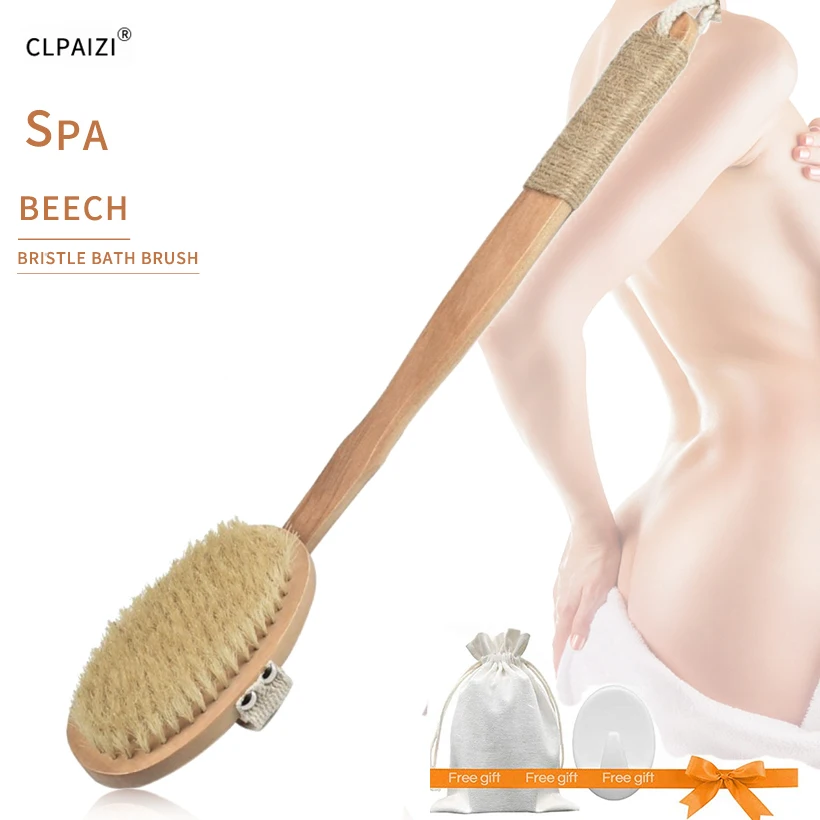 CLPAIZI щетка для ванны тела, съемная деревянная с длинной ручкой натуральная щетина щетка для душа ванны, сухое массажное средство для отшелушивания кожи щетка