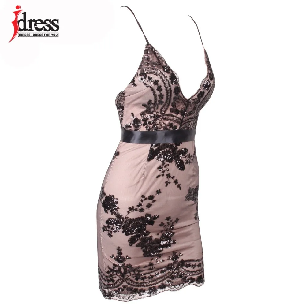 IDress 3 Colors XS-XL Women Sexy V Neck Halter Party Dress 2016 Short Summer Dress Mesh Vestidos Evening Party Elegant Sequin Bodycon Dress (1)