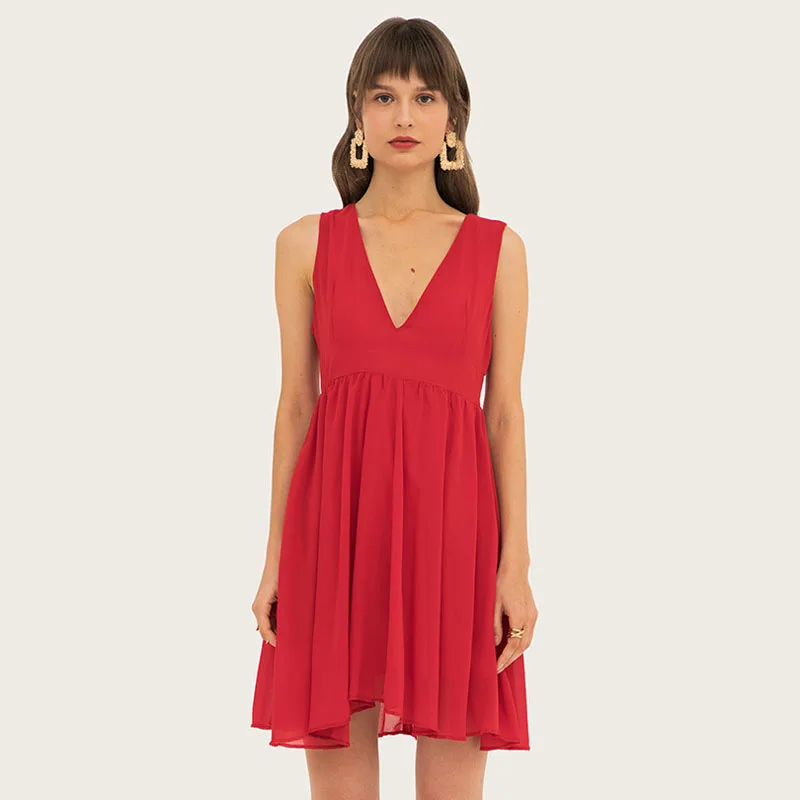 

AcFirst Summer Women Red Mini Dress V Neck Holiday Sexy Plus Size Club Evening Party Dresses Beach Sundress Short Dress