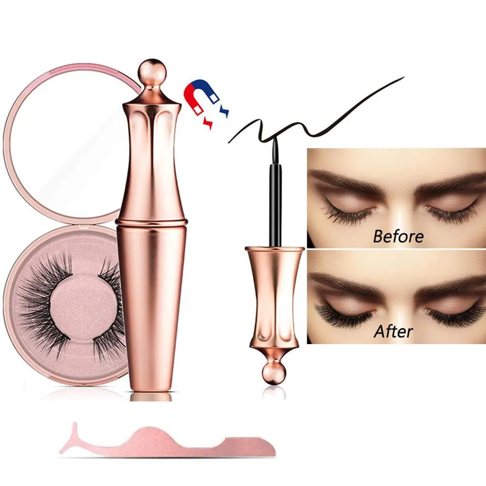 

New Hot Magnetic Eyeliner & False Eyelash Set Waterproof Long Lasting Eyeliner & Magnetic False Eyelashes & Tweezer Set As Gift