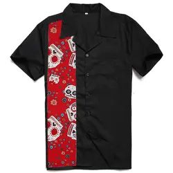 Новое поступление мужской моды Camisa социальной Masculina Красного Черепа печать панели рок-н-ролл Повседневная XXL плюс размер Элвис мужчин