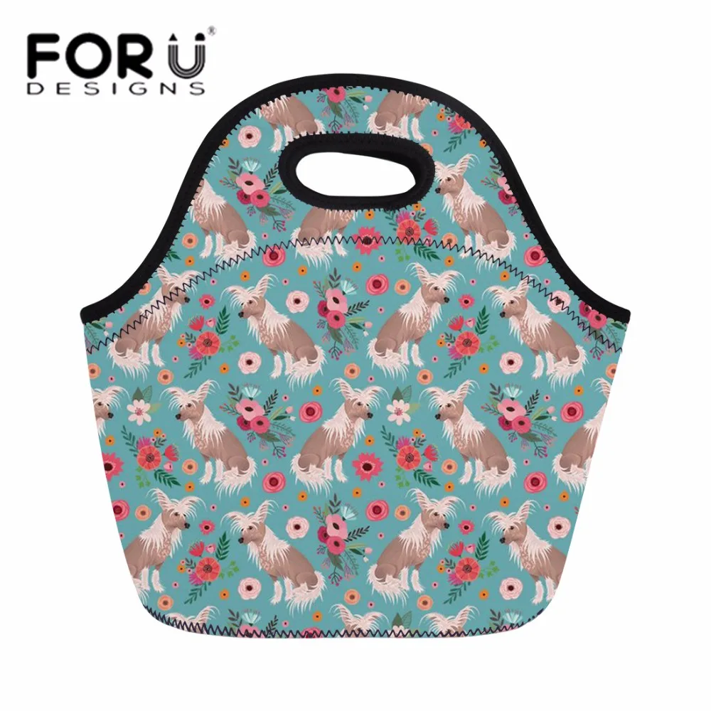 

FORUDESIGNS Thermal Cooler Lunch Bag for Women Chinese Crested Meal Bag for Picnic Students Girls Cute School Lunch Box Portable