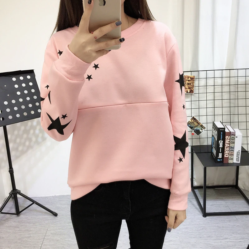 Goedkoop Apregies Moederschap Verpleging Top Sweatshirt Lente Lange Mouwen Stars Print Borstvoeding Tops T shirt Trui Zwangerschap Mode