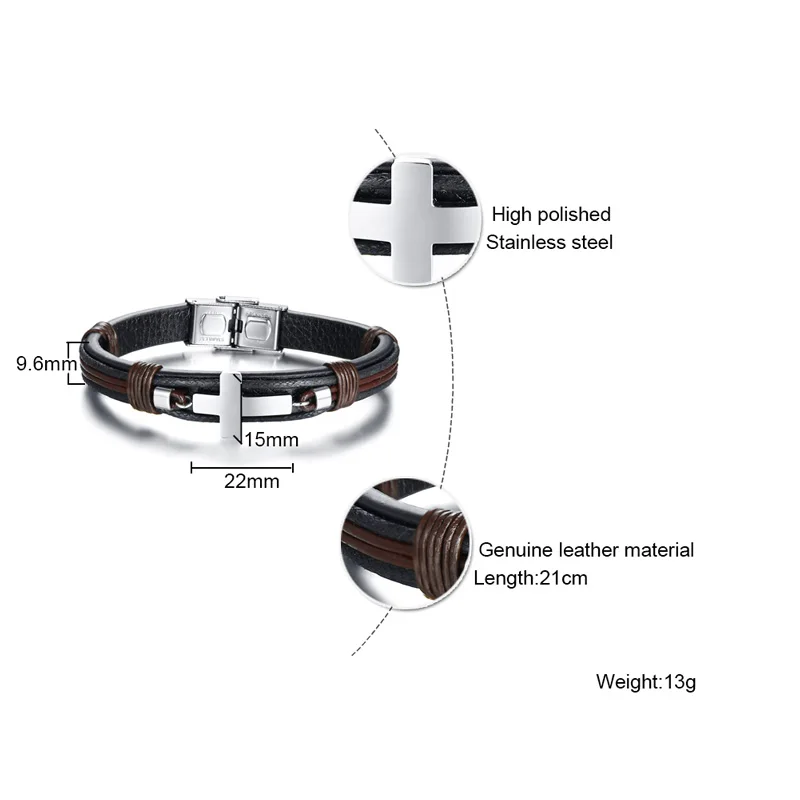 Мужской браслет с боковым крестом, повседневные черные браслеты из натуральной кожи, мужские ювелирные изделия для молитвы