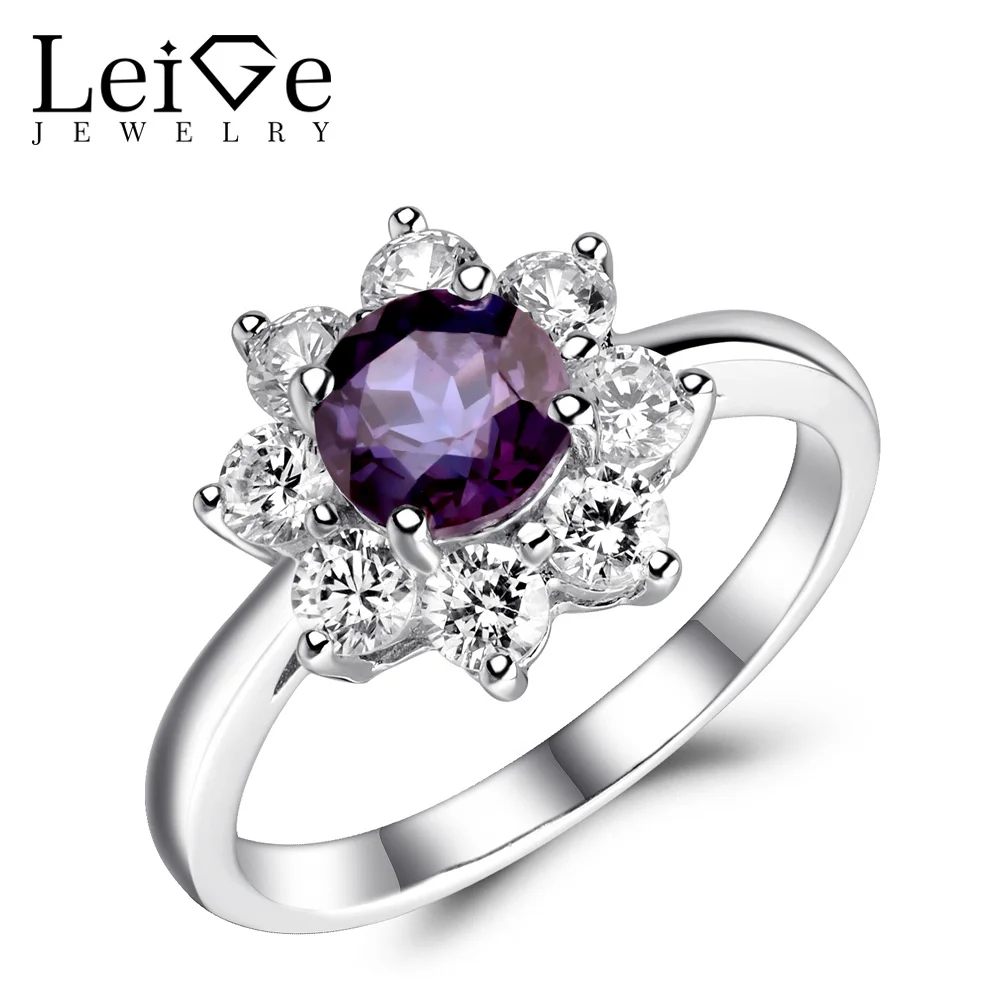 Leige Jewelry Alexandrite Ring For Women 925 Sterling Silver Engagement Promise Rings Round Cut Gemstone Fine 