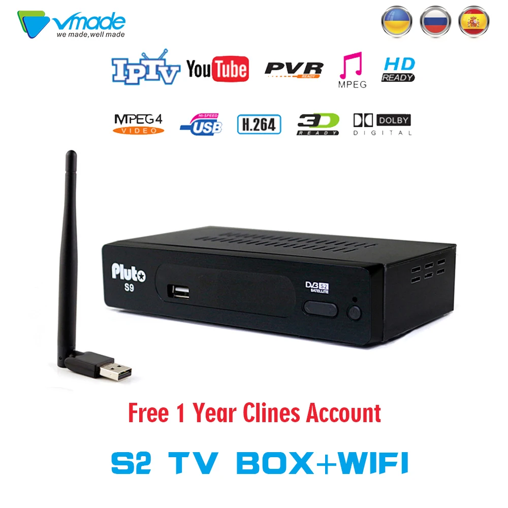 

1 Year Europe C-line Server HD DVB-S2 S9 lnb Satellite Receiver Full 1080P Spain Portugal Arabic TV box With USB Wifi Receptor