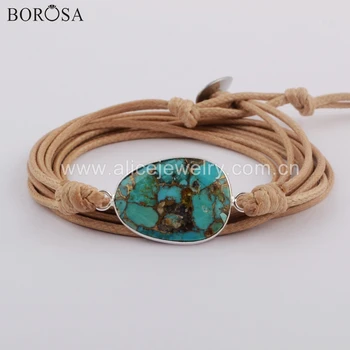 

Rope Wrap Bracelet Natural Copper Turquoises Ethnic Long Friendship Bracelet Unique Handmade Bracelets Silver Dropship