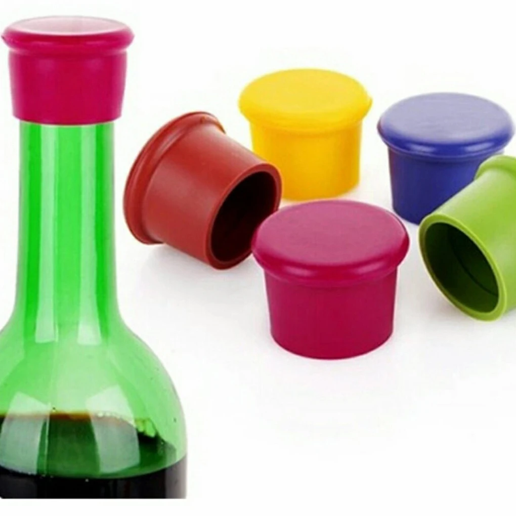 5 Pcs Assorted Colors Silicone Reusable Wine Bottle Caps/Beer Sealer