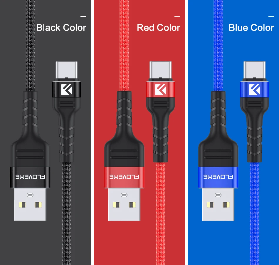 FLOVEME 3A usb type-C кабель для samsung S9 S10 Быстрая зарядка высокопрочный USB C кабель для передачи данных для мобильного телефона type-c кабель для huawei P30