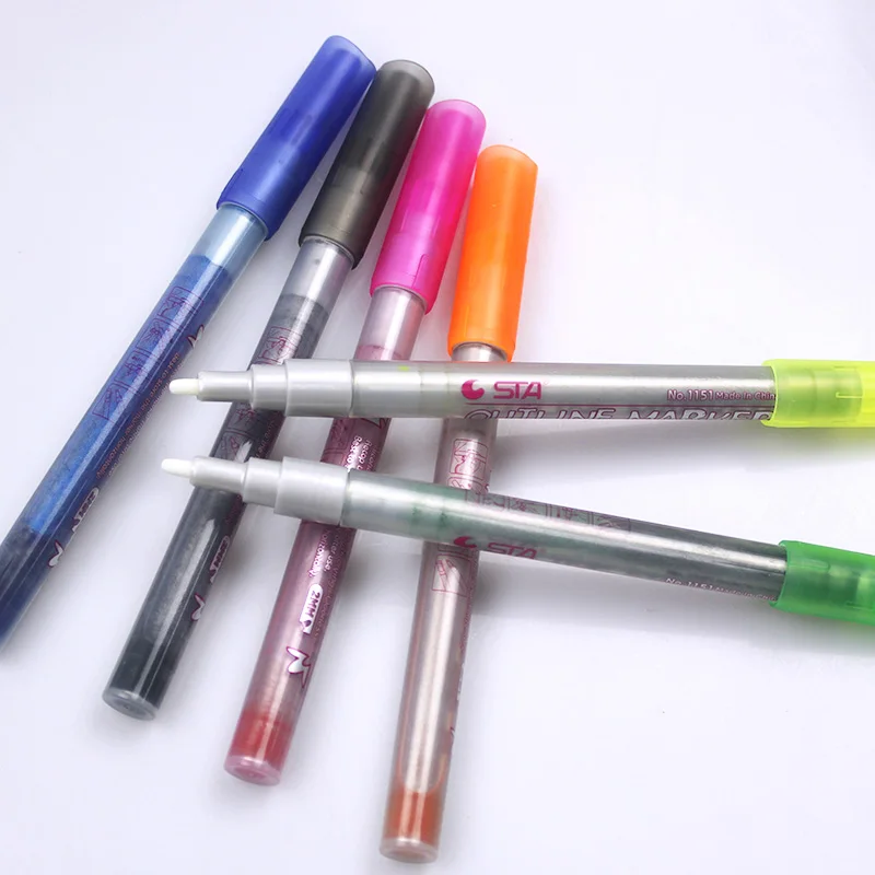 STA 6Colors Outline Markers Multifunctional Glare Color Edge Pen Highlighter Waterproof Paint Marker Pen brush School Supplies