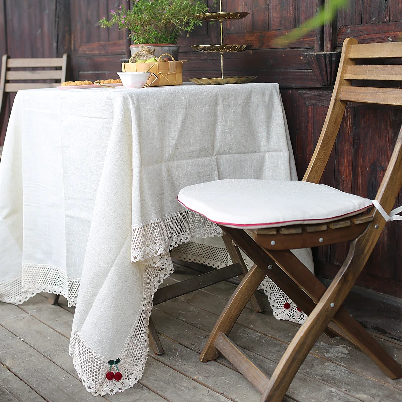 

Cotton Linen Table Cloth Nordic Cherry Embroidery Home Furniture Anti Dust Table Cover Tablecloth Vintage Wedding Party Decor