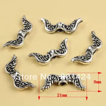 

50 pieces zinc metal antiquated silver-pleated angel wing charm beads diy jewelry finding 63-617